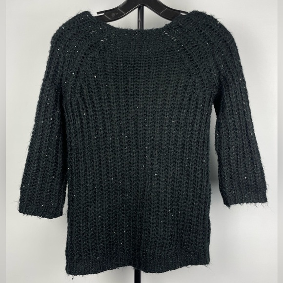 Anthropologie Knitted & Knotted Black Knit Sequin‎ Sunstitch 3/4 Sleeve Sweater - Picture 6 of 6